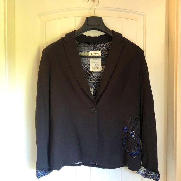 NWT Desigual Blazer w/ Blue Accents and Lining - Picture 1 of 12